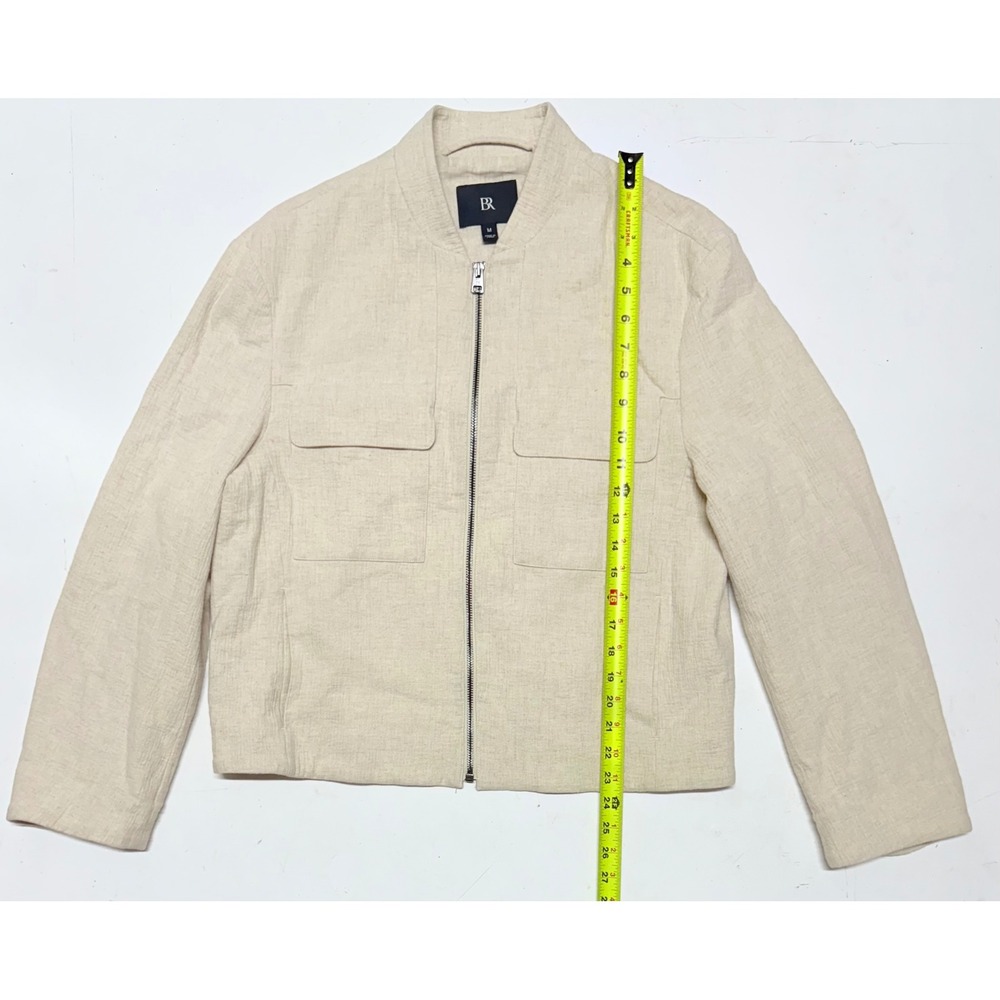 Banana Republic Womens Linen Blend Bomber Jacket Utility Pockets Beige M